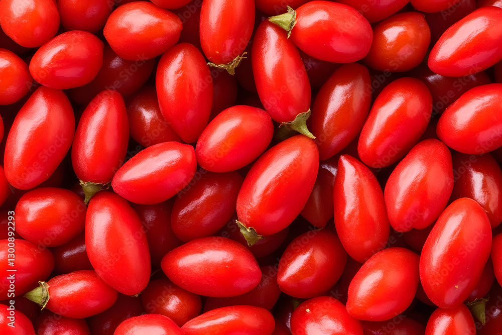 Poster a vibrant close-up showcases numerous, glossy, oval-shaped red berries, creating a visually stimulat