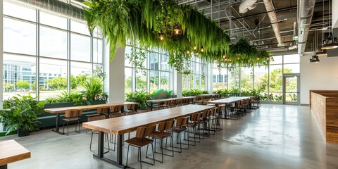 Fototapeta premium Modern sustainable office spaces design in creative environment with upcycled decor
