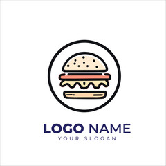 Junk food Minimalist Hamburger Vector Logo: Simple Black and White Food Branding Design