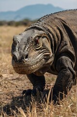 Fototapeta premium Close-up of a Majestic Iguana in a Dry Grassland Habitat