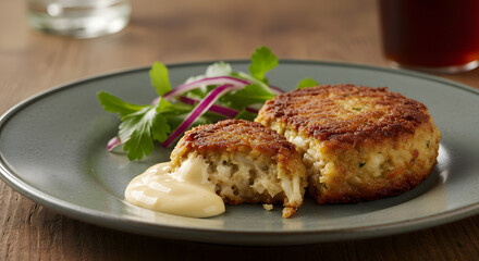 Rich Creamy Crab Cake With Tangy Remoulade Sauce PNG