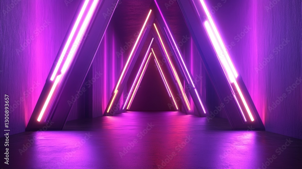 Poster 4k futuristic neon corridor with colorful laser lines and glowing triangles. seamless loop abstract 