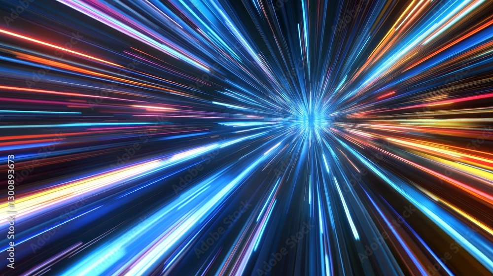Aufkleber 4k futuristic neon corridor with colorful laser lines and glowing triangles. seamless loop abstract 