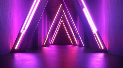4K Futuristic Neon Corridor with Colorful Laser Lines and Glowing Triangles. Seamless Loop Abstract Digital Background for Cyberpunk, Technology, and Sci-Fi Concepts