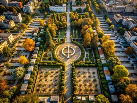 Drone Photography: Bellu Cemetery Alpha Omega Symbol - Aerial View, Bucharest, Romania