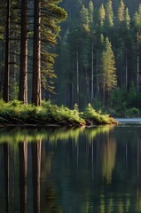 Obraz premium Tranquil Forest Lake Reflection – Serene Nature Landscape