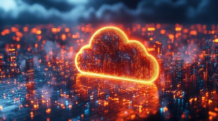 Glowing Cloud over Futuristic Cityscape