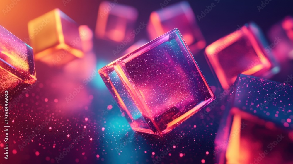Poster vibrant abstract geometric shapes with glossy surface and dynamic lighting effects