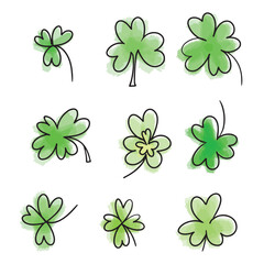 Green hand drawn vector shamrocks clover