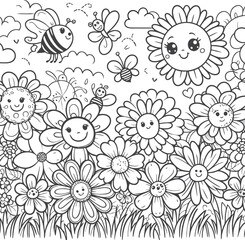 Cute Flower Garden Coloring Page
