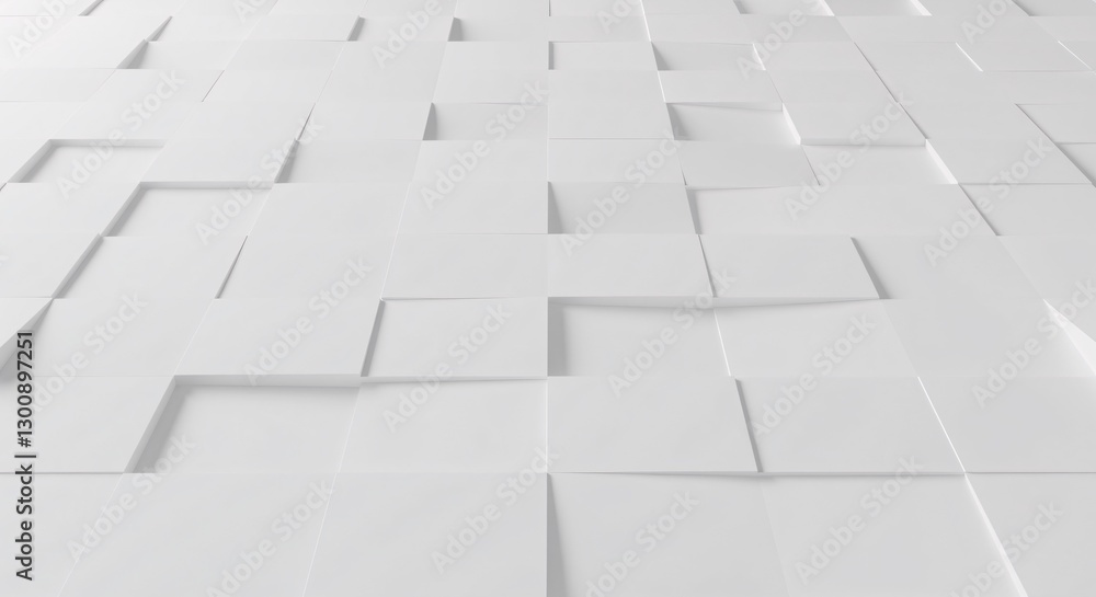 Poster a close-up view of a textured, geometric pattern composed of many interlocking squares in a light gr