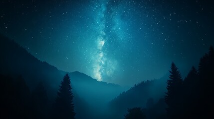 Naklejka premium The Milky Way shines over a mountain landscape at night