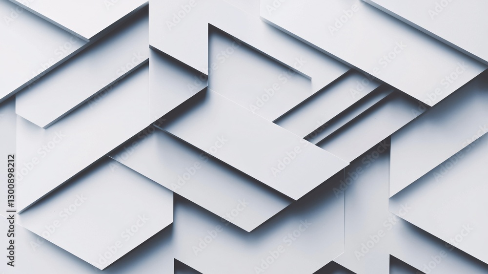 Poster a close-up image showcases a complex, layered geometric pattern of light gray shapes