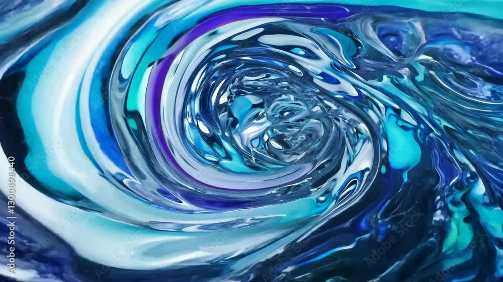 Poster abstract liquid blue vortex swirl macro view of viscous fluid in motion, hypnotic flowing patterns a