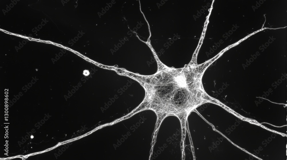 Poster highly detailed microscopic view of neural network brain cells with glowing synapses. abstract repre