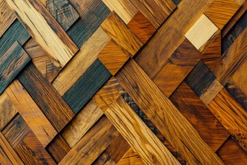 Geometric Wood Texture: A close-up view of a handcrafted wooden surface featuring a complex geometric pattern, showcasing the natural grain and variations in tones.