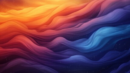 Obraz premium Colorful Abstract Landscape With Flowing Waves Depicting Twilight Sky and Vibrant Hues of Orange and Blue