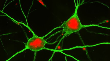 Highly Detailed Microscopic View of Neural Network Brain Cells with Glowing Synapses. Abstract Representation of Biological Neurons, Artificial Intelligence, and Neuroscience Concepts