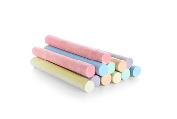 Colorful chalks on white background