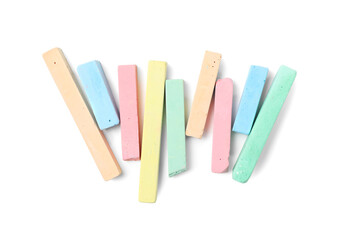 Colorful chalks on white background