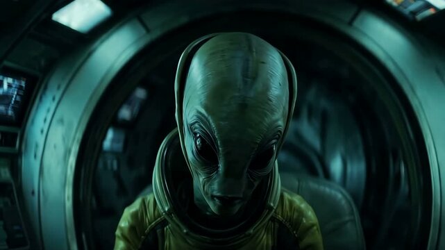 An enigmatic alien being set within a strikingly futuristic space environment that captivates the imagination