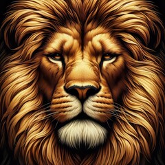 Naklejka premium Powerful Lion Golden brown base with a painted mane framing the