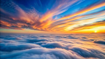 Obraz premium Serene Sunset Over a Sea of Clouds A Breathtaking Aerial View of Colorful Sky and Rolling Cloudscapes at Dawn