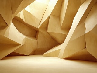 Obraz premium Exploring a Uniquely Shaped Room With Angular Walls and Soft Lighting in a Minimalistic Design Setting