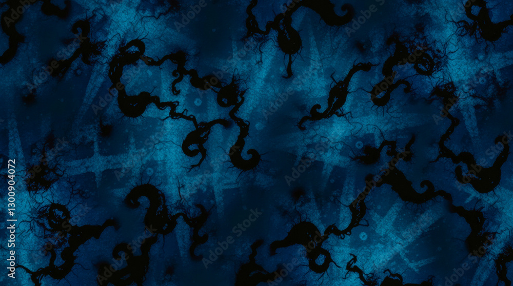 Poster Dark swirling patterns on a blue background create an abstract visual experience. Generative AI