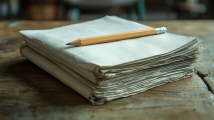 A stack of papers with a pencil resting on top, symbolizing preparation for a project