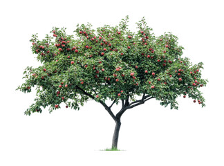 Fresh apple tree with ripe fruit ready for harvest in a vibrant garden setting during late summer, cut out