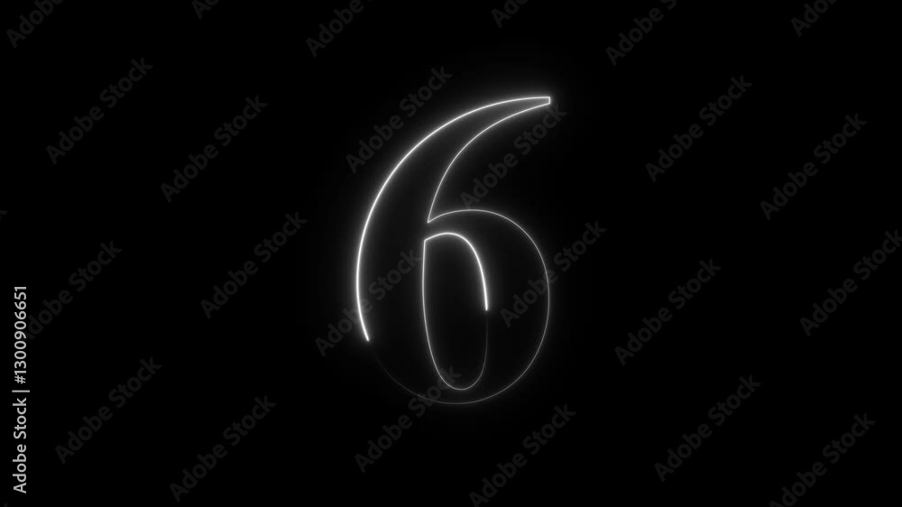 Poster abstract neon countdown 6 number animation .