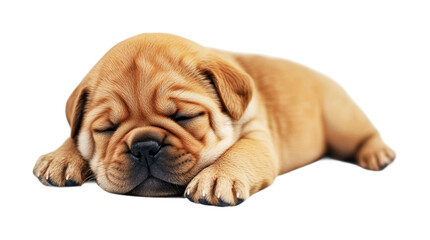 Fototapeta premium Cute puppy sleeping peacefully on a soft surface, showcasing tiny paws and adorable features, perfect for creating heartwarming designs for pet lovers, cut out