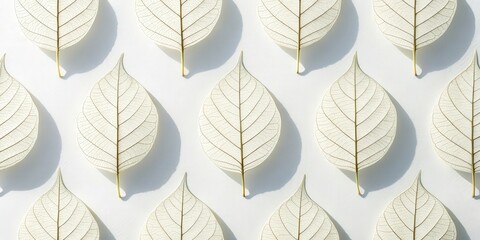 Fototapeta premium a pattern of delicate, light-colored leaves arranged. Each leaf has intricate details and a soft, translucent appearance