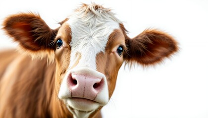 Fototapeta premium Close-up-of-cow-with-brown-and-white-fur-and-blue-eyes