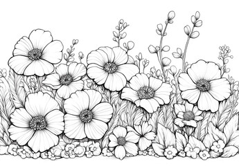 Coloring book, floral background, flowers on a white background.