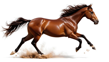 Naklejka premium Majestic Brown Horse Running Freely with Flowing Mane and Tail