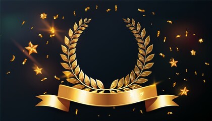  golden laurel wreath label winner a symbol of victory triumph and success on a black background 