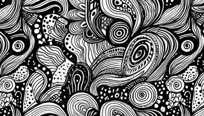 decorative seamless pattern with handdrawn shapes hand painted grungy ink doodles in black and white colors