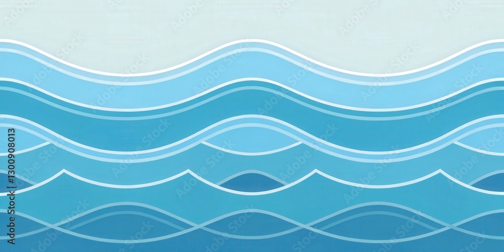 Poster seamless pattern of stylized wavy lines representing the ocean. the gradient of blue hues evokes the