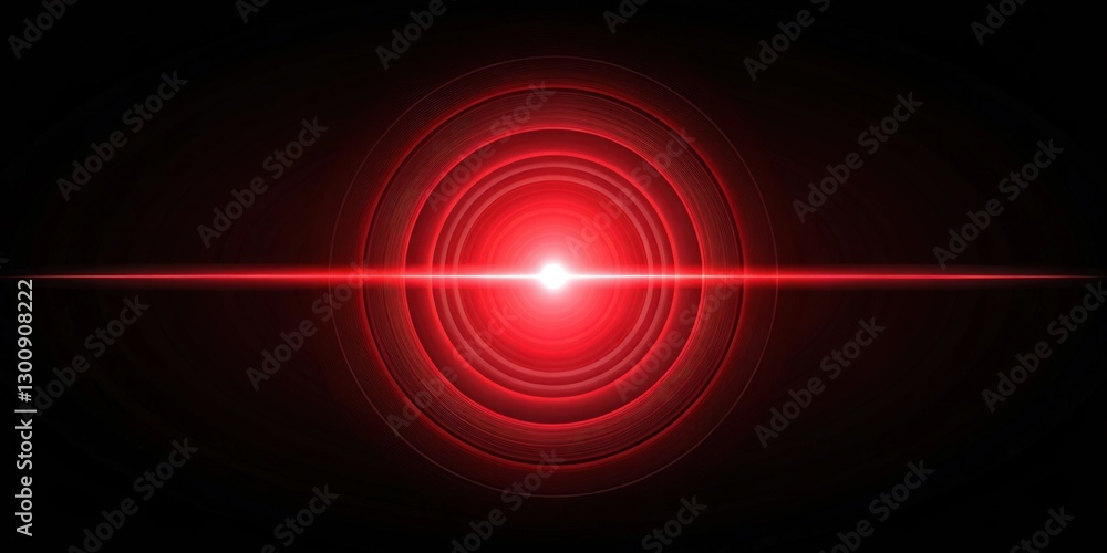 Poster red glowing light with radial lines and horizontal beam on a dark background. the image conveys a se