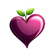 A glossy, vibrant pink heart with a smooth reflective surface and a small green sprout growing from the top, symbolizing love, growth, and nature in a sleek, modern design - AI Generated Digital Art.