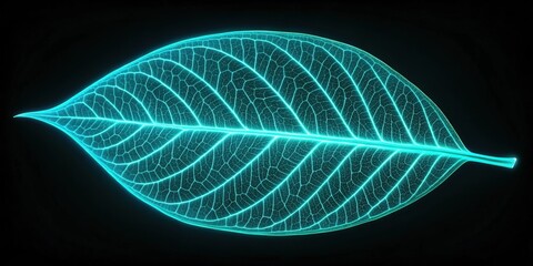 a glowing, intricate leaf illuminated against a dark background, showcasing the delicate structure of veins
