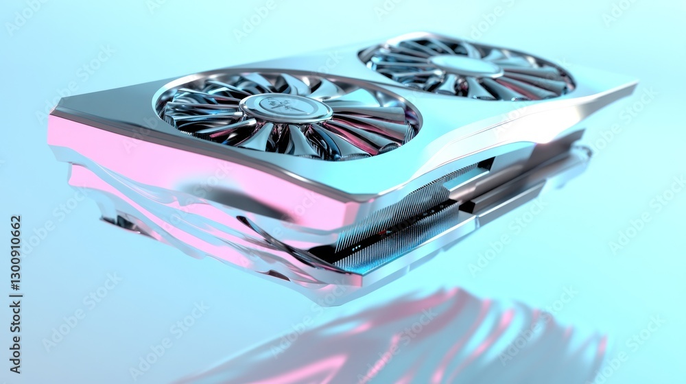 Poster a 3d rendering of a modern graphics card showcasing sleek design and cooling fans.