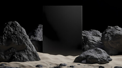 Black Rectangular Object on Sandy Surface with Stones