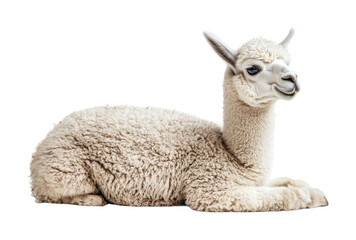 Obraz premium Soft and fluffy baby alpaca resting peacefully in a serene environment for nature and animal lovers, cut out