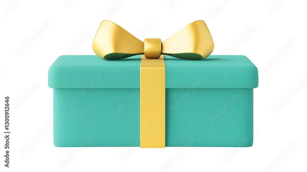 Aufkleber stylized 3d rendering of a festively wrapped green present with a luxurious golden bow perfectly pac