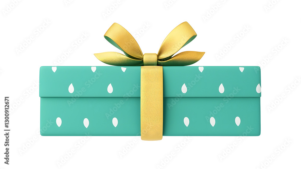 Poster stylized 3d rendering of a festive green gift box with a luxurious golden bow perfectly wrapped and 