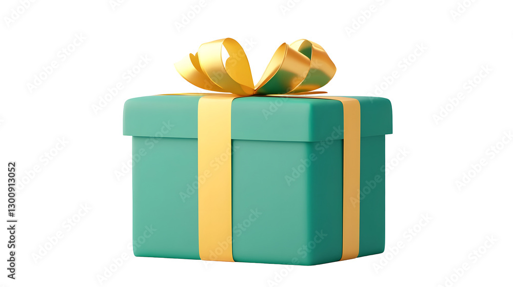 Poster lively 3d of a green gift box with a glossy golden ribbon slightly open to reveal a glowing surprise