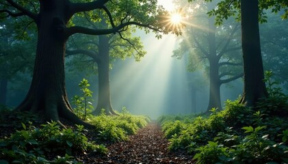A forest floor bathed in soft grey cloudy light, cloud, soft